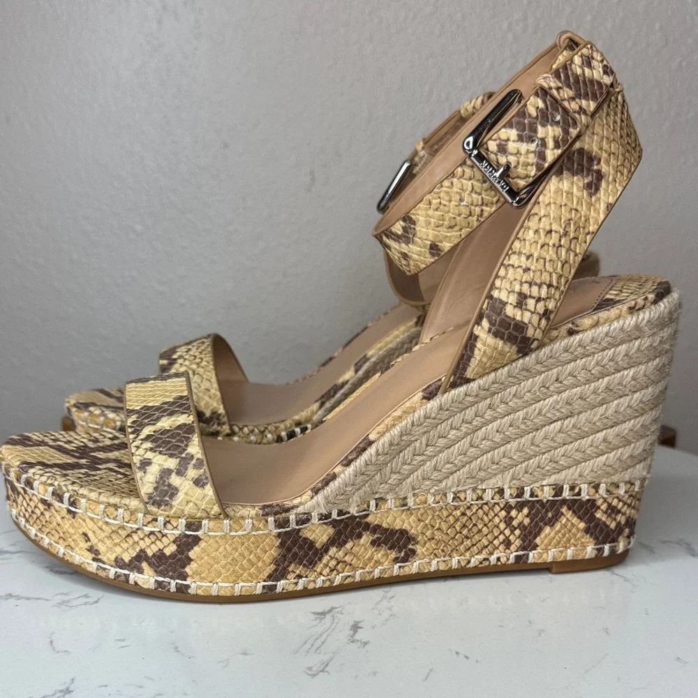 Lauren Ralph Lauren‎ Hilarie Ankle Strap Espadrille Tan Snake Print Wedges - 10